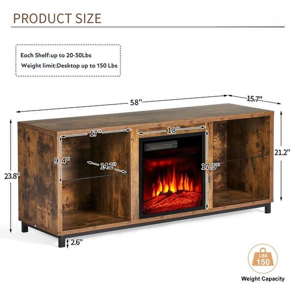 58 Inch Electric Fireplace TV Stand with an 18" Electric Fireplac Bed